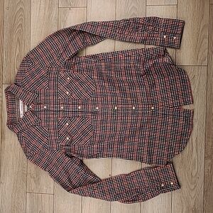 DEPARTMENT FIVE Italy Flannel Cotton Beige Red Sz L Snap Btns Long Sleeve Shirt